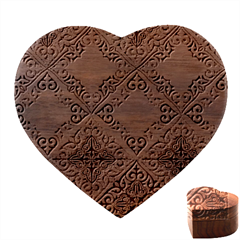 Colorful Flora Flora Kazakh Pattern Heart Wood Jewelry Box