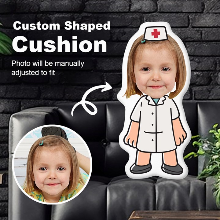 Personalized Photo in Nurse Cartoon Style Custom Shaped Cushion Cut To Shape Cushion Case