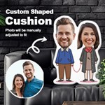 Personalized Photo Couple Red Line in Cartoon Style Custom Shaped Cushion Cut To Shape Cushion Case Front