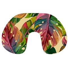 Monstera Colorful Leaves Foliage Travel Neck Pillow