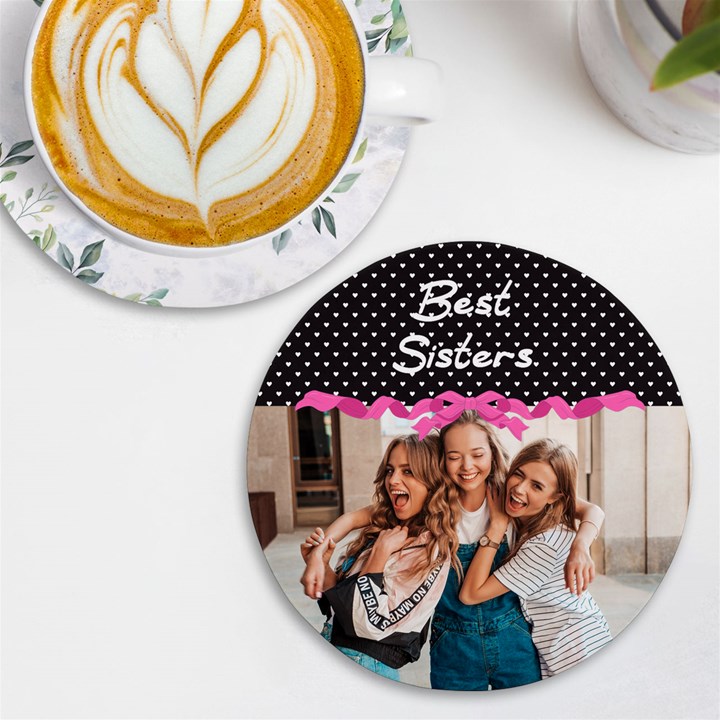 Personalized Ribbon Heart Name Photo Round Tile Coaster UV Print Round Tile Coaster