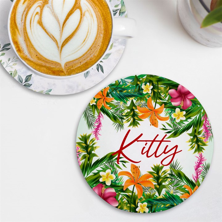 Personalized Tropical Fruit Any Text Name Round Tile Coaster UV Print Round Tile Coaster