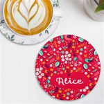 Personalized Spring Bird Floral Pattern Name Round Tile Coaster UV Print Round Tile Coaster Front
