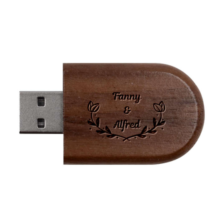Personalized Leaf Frame Name Wood Oval USB Flash Drive Wood Oval USB Flash Drive