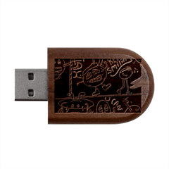 Keep Smiling Doodle Wood Oval Usb Flash Drive