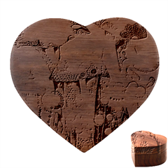 Whimsical Mushrooms Colorful Patterns Heart Wood Jewelry Box