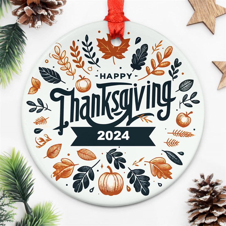Personalized Thanksgiving Year Photo Round Ornament Round Ornament (Two Sides)