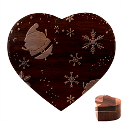 Feliz Natal, Santa, Merry Christmas Heart Wood Jewelry Box