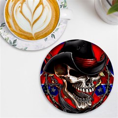 Confederate Flag Usa America United States Csa Civil War Rebel Dixie Military Poster Skull Uv Print Round Tile Coaster