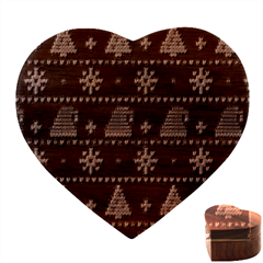 Beautiful Knitted Christmas Pattern Heart Wood Jewelry Box