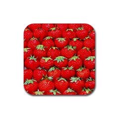 Strawberry Texture, Macro, Ripe Strawberry Rubber Coaster (square)
