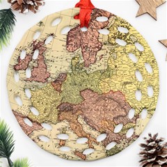 Retro Old Vintage Map Of Europe Round Filigree Ornament (two Sides)
