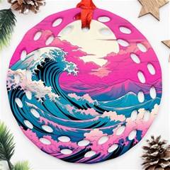 Waves Mountains Sky Round Filigree Ornament (two Sides)