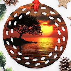 Sunset Nature Sea Dusk Landscape Round Filigree Ornament (two Sides)