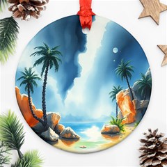 Delicate Watercolor Painting Surreal Oasis Scene With Intense Dramatic Lighting Round Ornament (two Sides)