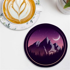 Mountain Night Crescent Moon Uv Print Round Tile Coaster