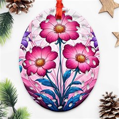 Fantasy Pink Flowers Stained Glass Oval Filigree Ornament (two Sides)