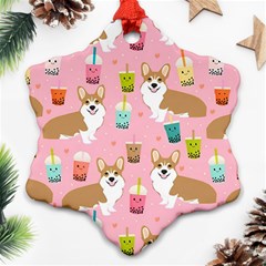 Corgi Bubble Boba Tea Pink Pattern Ornament (snowflake)