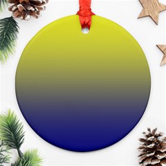 Electric Yellow To Navy Blue Linear Gradient Round Ornament (two Sides)