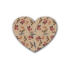 Leaves Pattern Teal Seamless Fall Rubber Coaster (heart)