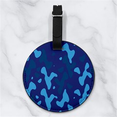 Blue Camouflage Pattern Nappa Leather Luggage Tag Round