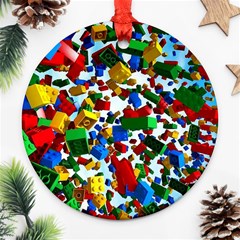 Falling Lego Bricks, Desenho, Fall, Games Round Ornament (two Sides)