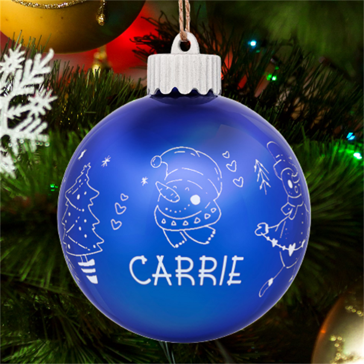 Personalized Merry Christmas Snowman Name LED Glass Sphere Ornament