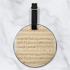 Vintage Beige Music Notes Nappa Leather Luggage Tag Round