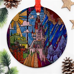 Castle Building Stained Glass Round Ornament (two Sides)