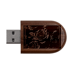 Red Roses Wood Oval Usb Flash Drive