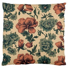 Victorian Beige And Teal Flower Pattern Large Cushion Case (one Side)