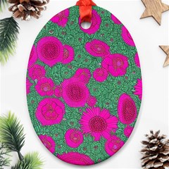 Mid Century Retro Floral 1970s 1960s Pattern 97 Ornament (oval)