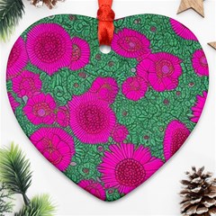 Mid Century Retro Floral 1970s 1960s Pattern 97 Heart Ornament (two Sides)