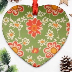 Retro 40s 50s Mexico Flowers Pattern 3 Heart Ornament (two Sides)