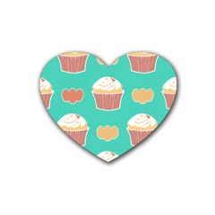 Retro 40s 50s Cupcake Pattern 3 Rubber Coaster (heart)