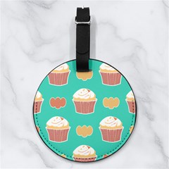 Retro 40s 50s Cupcake Pattern 3 Nappa Leather Luggage Tag Round