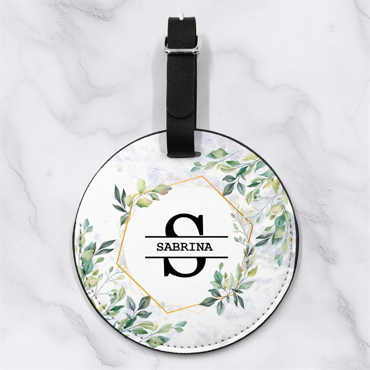 Custom Initial Name Any Text Nappa Leather Luggage Tag Round