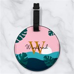 Sea View Any Text Name Nappa Leather Luggage Tag Round Front