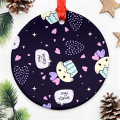 Cupcake Doodle Heart Love Round Ornament (two Sides)