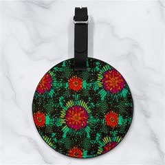 Mid Century Retro Floral 1970s 1960s Pattern 72 Nappa Leather Luggage Tag Round