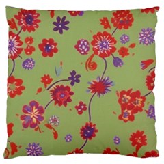 Mid Century Retro Floral 1970s 1960s Pattern 76 Large Cushion Case (one Side)