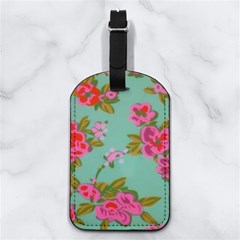 Mid Century Retro Floral 1970s 1960s Pattern 81 Nappa Leather Luggage Tag Rectangle