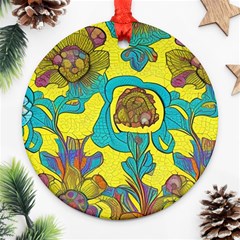 Mid Century Retro Floral 1970s 1960s Pattern 60 Round Ornament (two Sides)