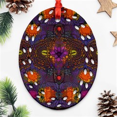 Mid Century Retro Floral 1970s 1960s Pattern 67 Ornament (oval Filigree)