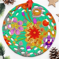 Mid Century Retro Floral 1970s 1960s Pattern 58 Round Filigree Ornament (two Sides)