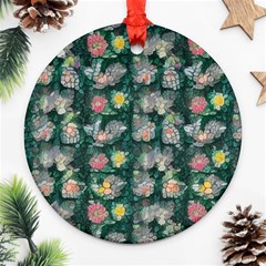 Mid Century Retro Floral 1970s 1960s Pattern 62 Round Ornament (two Sides)