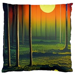 Outdoors Night Moon Full Moon Trees Setting Scene Forest Woods Light Moonlight Nature Wilderness Lan Large Cushion Case (one Side)