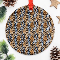 Blue Brown Leopard Round Ornament (two Sides)